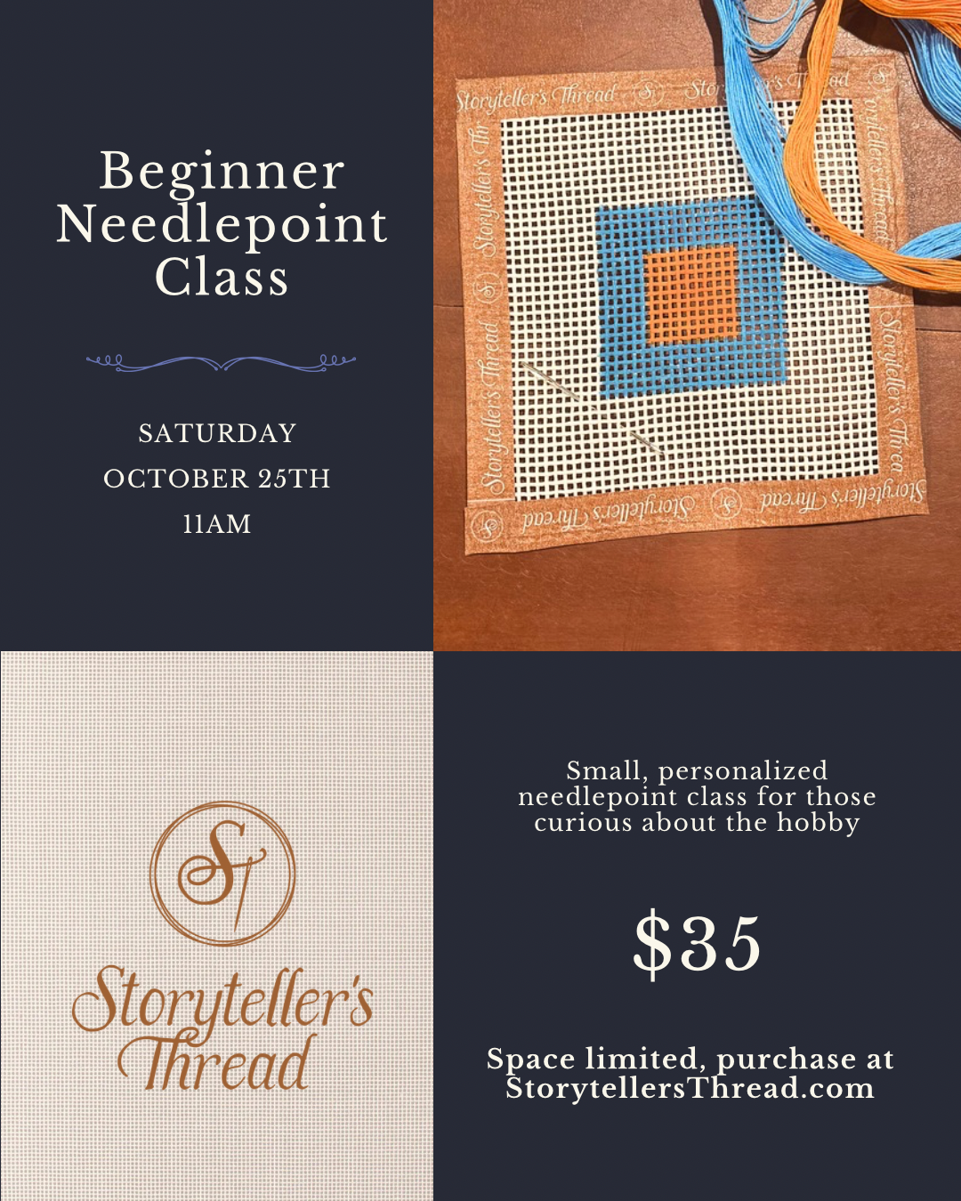 Beginner Needlepoint: Small Group Class of 6