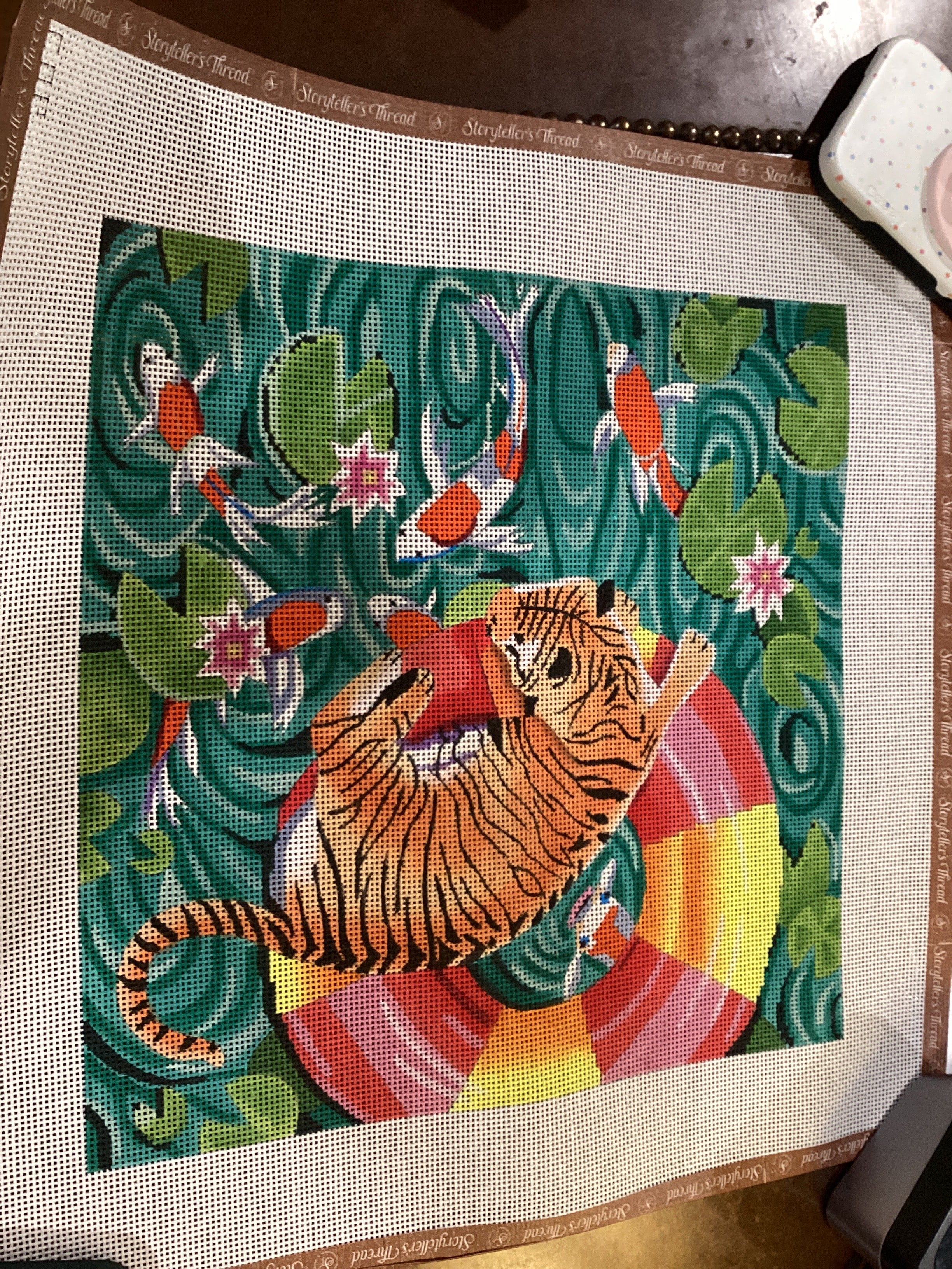 Tiger watching koi