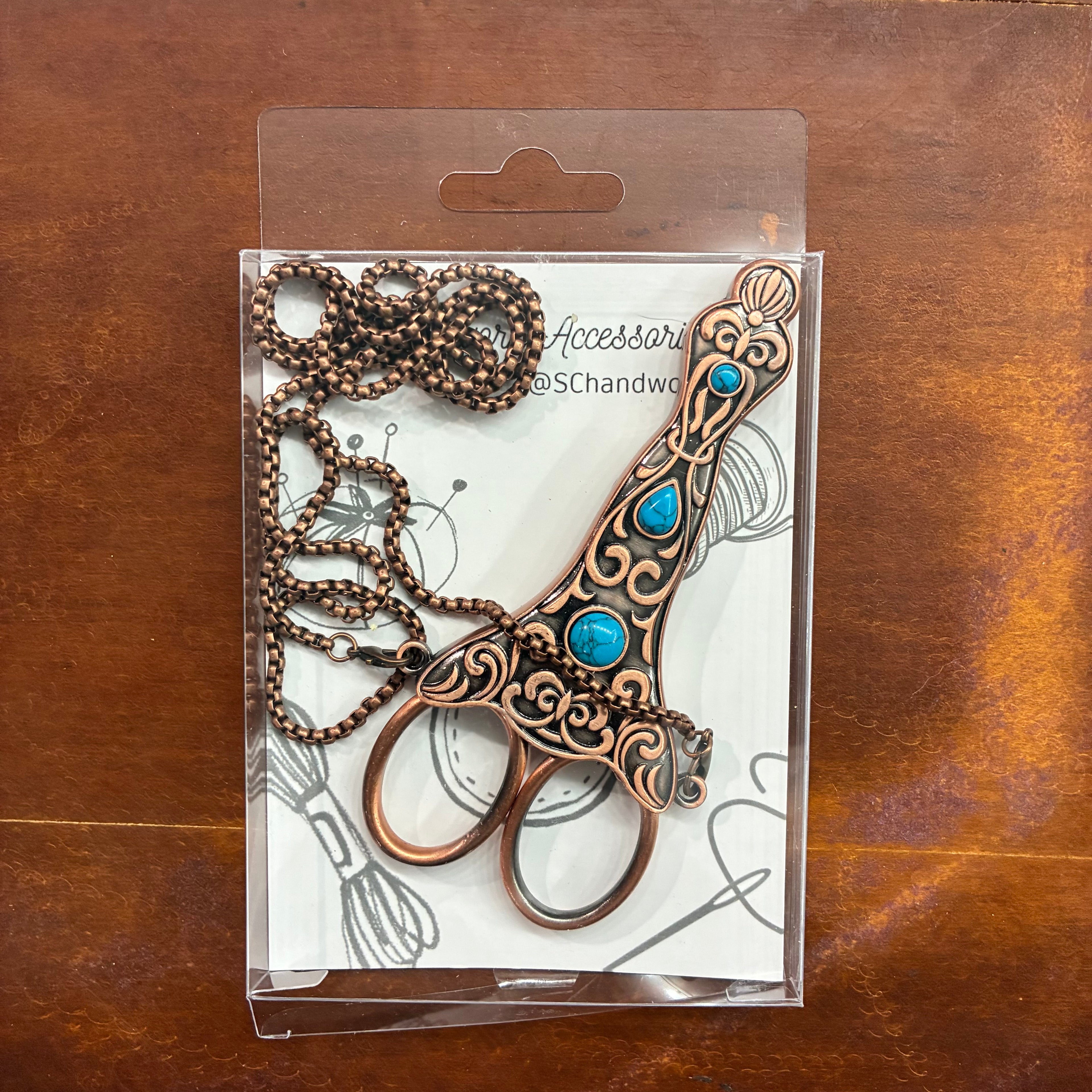 SChandworks Vintage Style Scissors with Sheath & Necklace Chain